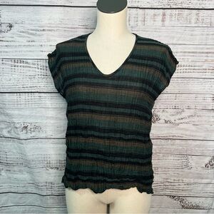 Eileen Fisher Womens Size XXS/XS Nori Striped Organic Cotton Gauze Top